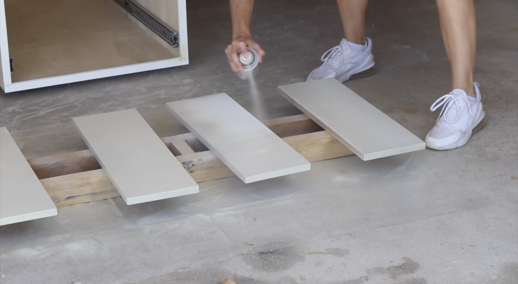 spray painting the drawer fronts 